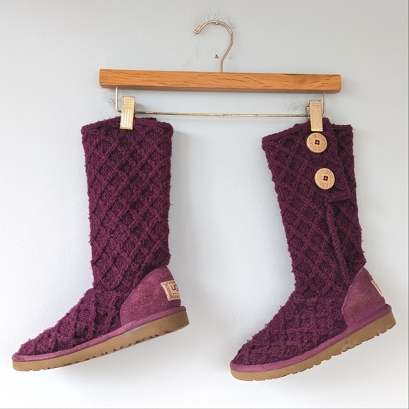 UGG Girls Purple Plum Lattice Cardy Knit Boots - Picture 11 of 14